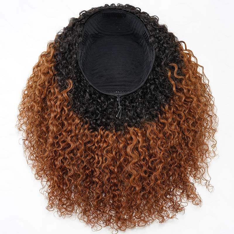 QVR Glueless Twist Curly Half Wig Invisible Hairline Ombre 