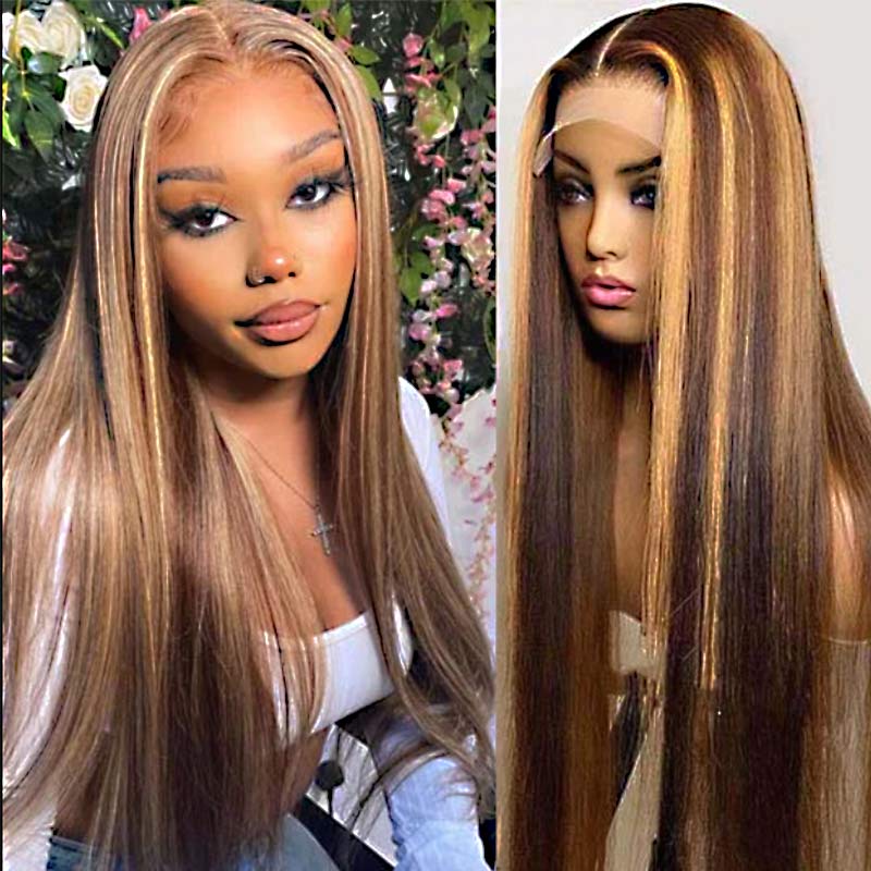 qvr wigs honey blonde highlight straight lace closure wig