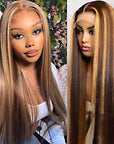 qvr wigs honey blonde highlight straight lace closure wig