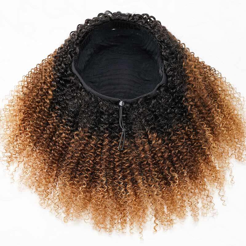 QVR Glueless Kinky Curly Half Wig Invisible Hairline Ombre 
