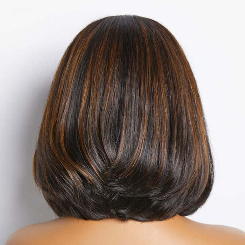 luxurious brown highlighted short bob wig with 5x5 closure