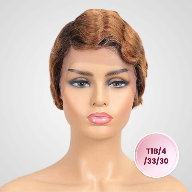 ocean wave pixie cut wigs for black women, 100% human hair lace frontal