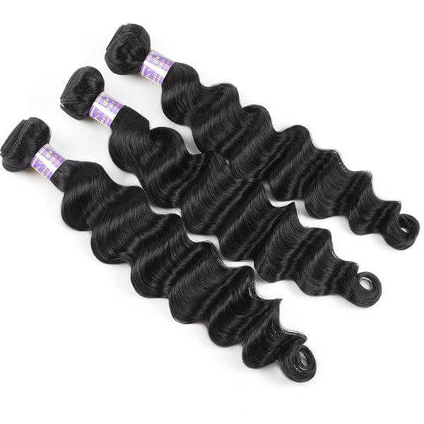  loose deep wave natural black human hair weave 3 bundles