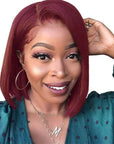low-maintenance burgundy bob wig, short straight style for busy Black professionals