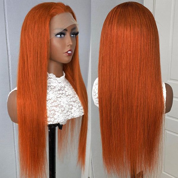 qvr wigs ginger orange body wave 4x4 lace closure pre-plucked baby hair