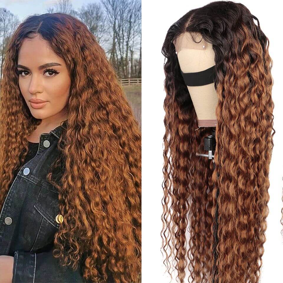 glueless wigs deep wave 1b/30 honey brown for black women