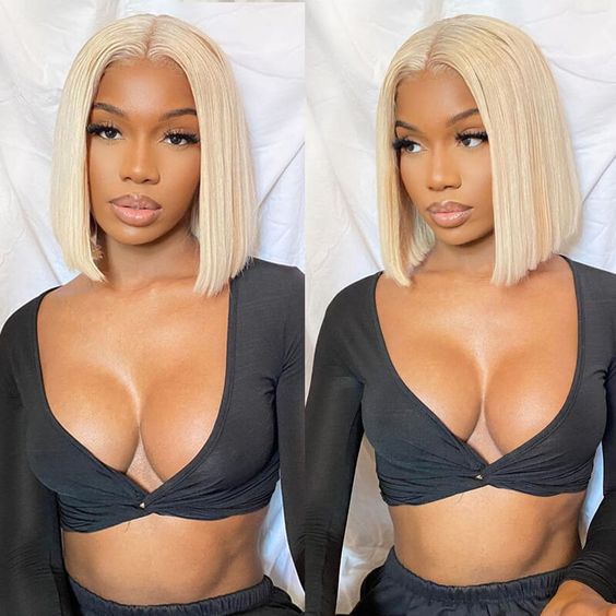 light blonde short bob wigs, sleek straight lace wigs that pop on melanin skin