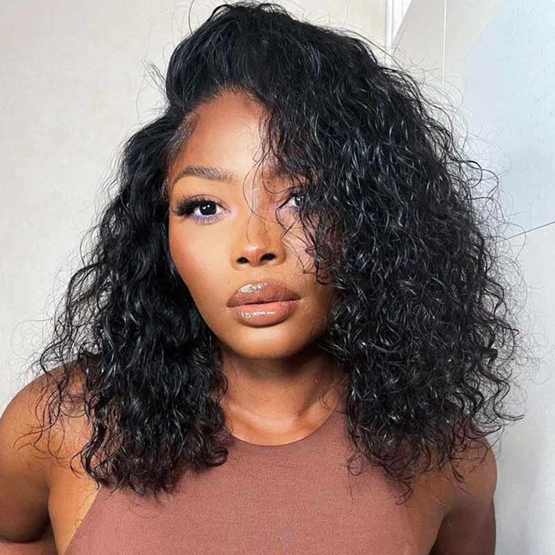 water wave short bob wigs, glueless human hair bob wigs for Black women