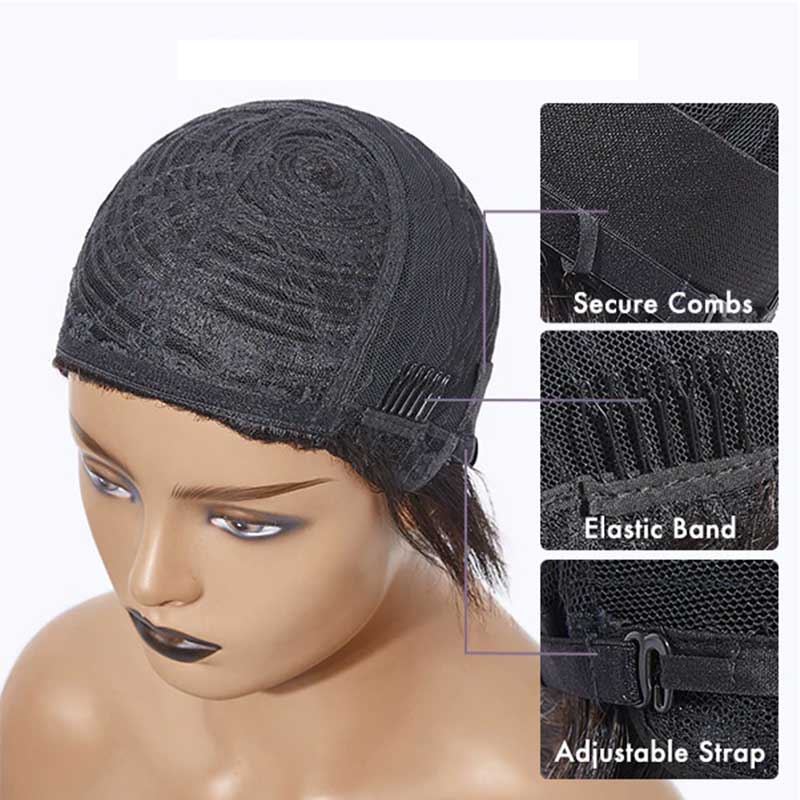 QVR Wear&amp;Go Afro Curly No Lace Glueless Short Machine Made Wig With Bangs 100% Human Hair