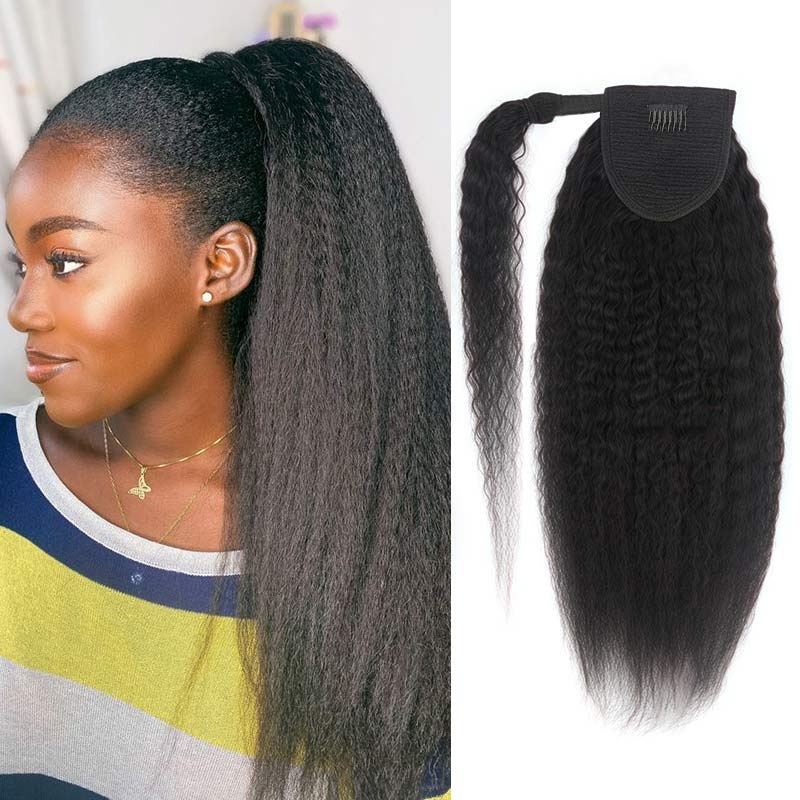 qvr natural kinky straight human hair ponytail extensions