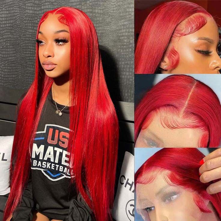 human hair wigs 13x4 red lace front for black women