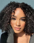 voluminous kinky curly bob wig with natural black color and 13x4 lace