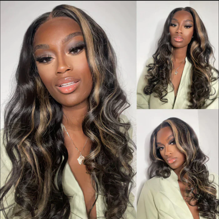 qvr wigs highlight gold sand straight human hair lace frontal