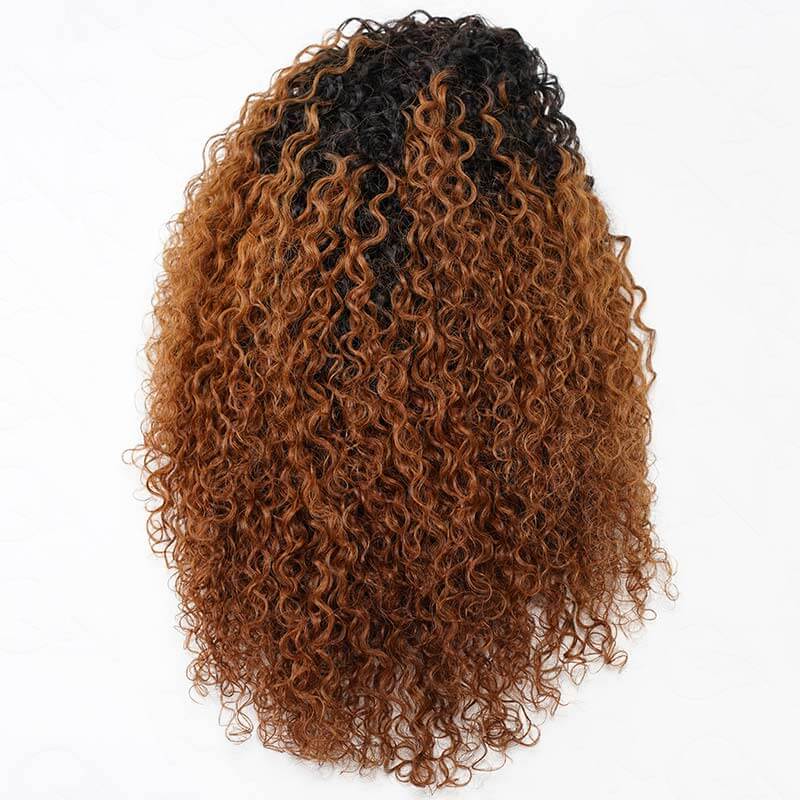 QVR Glueless Twist Curly Half Wig Invisible Hairline Ombre 