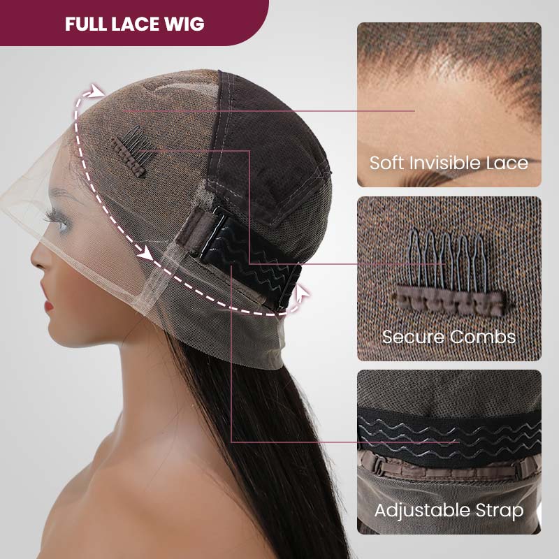 QVR Deep Wave Full Lace Wig Handmade Natural Black Human Hair Knotless Wigs