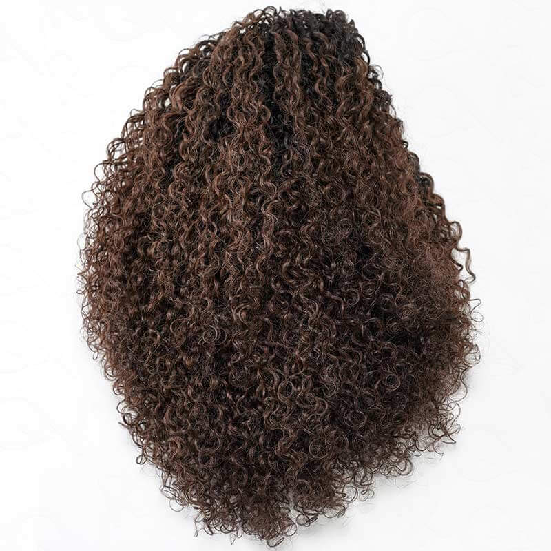 QVR Glueless Twist Curly Half Wig Invisible Hairline Ombre 