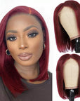 glueless 99J straight short bob wig, easy-install lace wig for Black women
