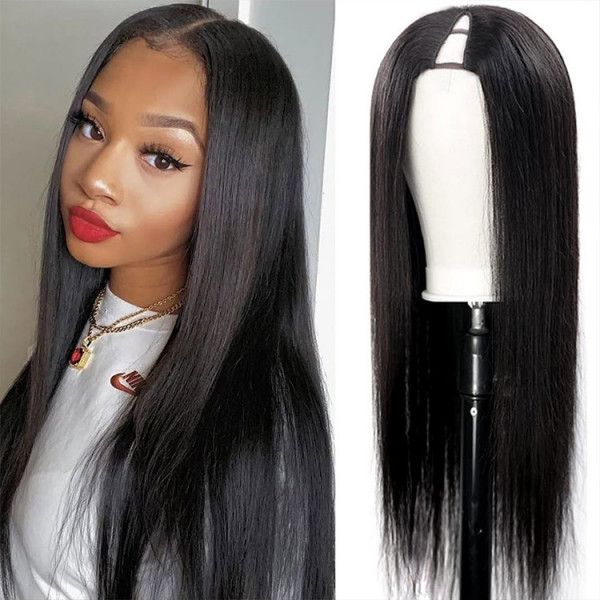 natural black silky straight v part wig remy human hair