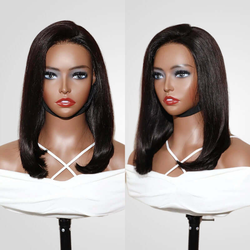 luxurious human hair bob wig with clean parting and unprocessed texture