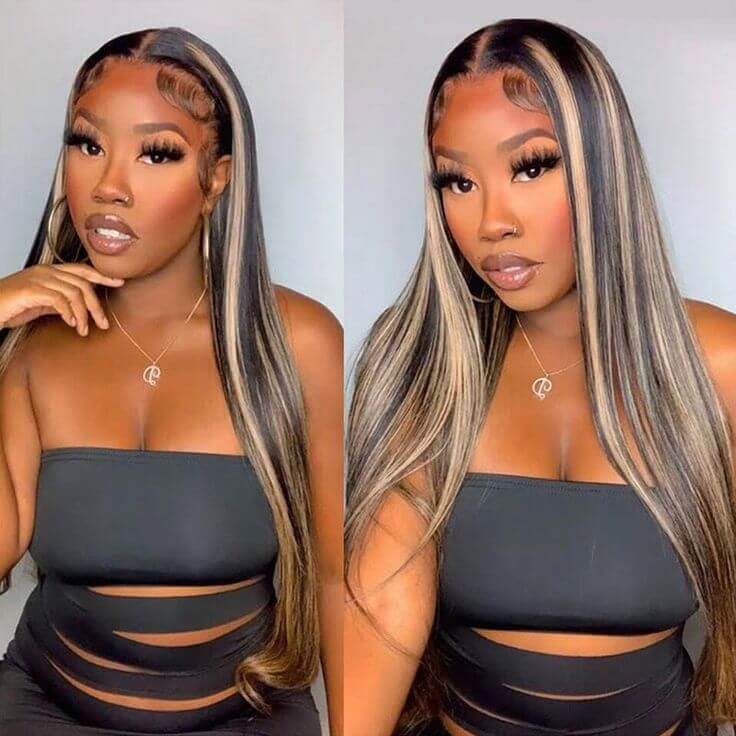 qvr wigs 13x4 lace frontal balayage highlight straight for natural black beauty