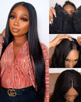 qvr natural black silky straight v part wig human hair wigs