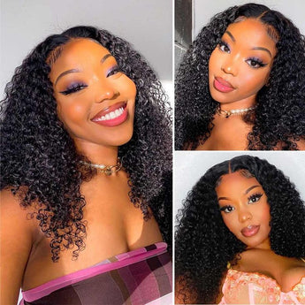 qvr glueless jerry curly full density v part wigs human hair wear and go wig