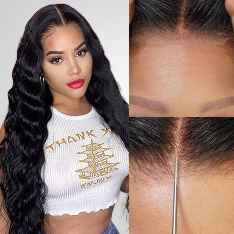 natural-looking loose deep wave wear and go wig with invisible lace frontal