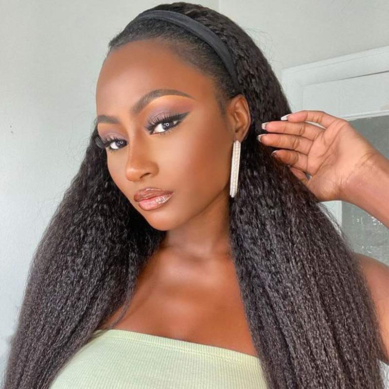 voluminous yaki kinky straight wear and go wig with 13x4 lace closure