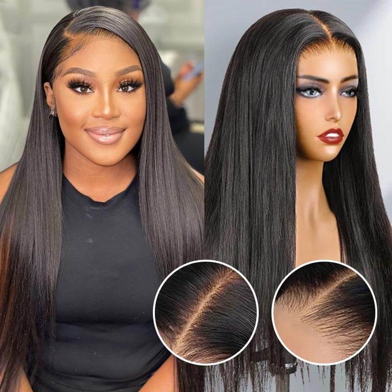 sleek straight glueless wigs with pre plucked hairline for black women