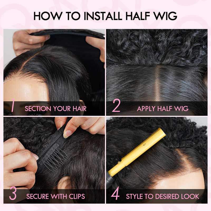 QVR Glueless Twist Curly Half Wig Invisible Hairline Ombre 