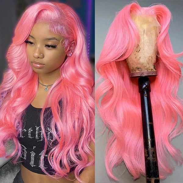 qvr wigs pink color 13x4 lace wig with pre-plucked hairline