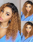 vibrant ombre 1B/30 curly bob wigs, 13x4 lace frontal human hair short bob wigs for natural Black hair