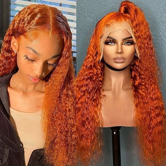 qvr wigs curly lace frontal wig with ginger orange color