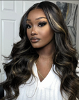 qvr wigs body wave lace frontal with gold sand highlights, radiant style