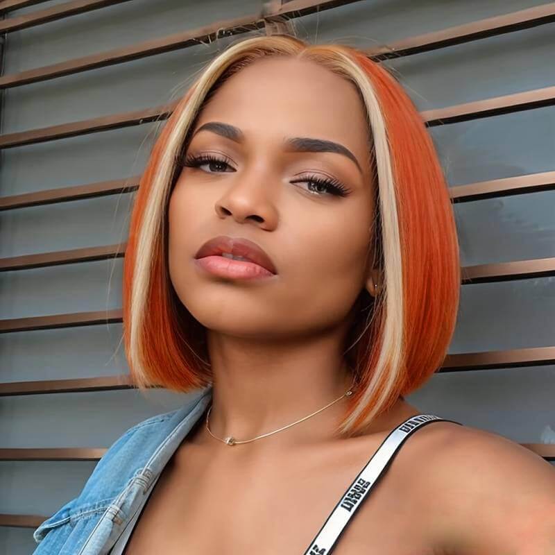 qvr wigs ombre orange 613 straight t lace bob for black women
