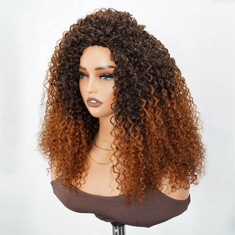 QVR Glueless Twist Curly Half Wig Invisible Hairline Ombre 