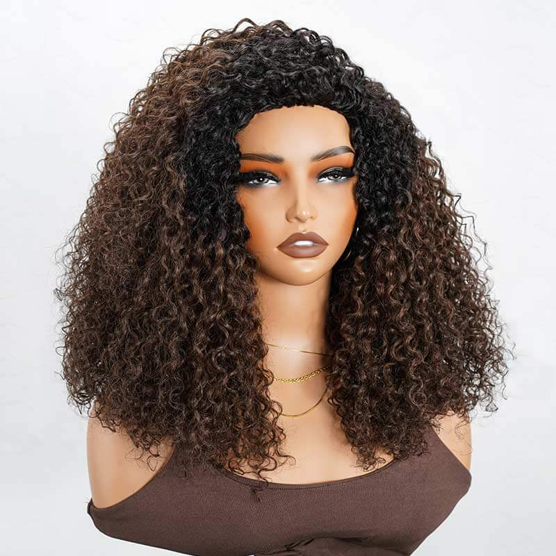 QVR Glueless Twist Curly Half Wig Invisible Hairline Ombre 
