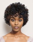 brown highlights short pixie cut wigs with bangs for black women