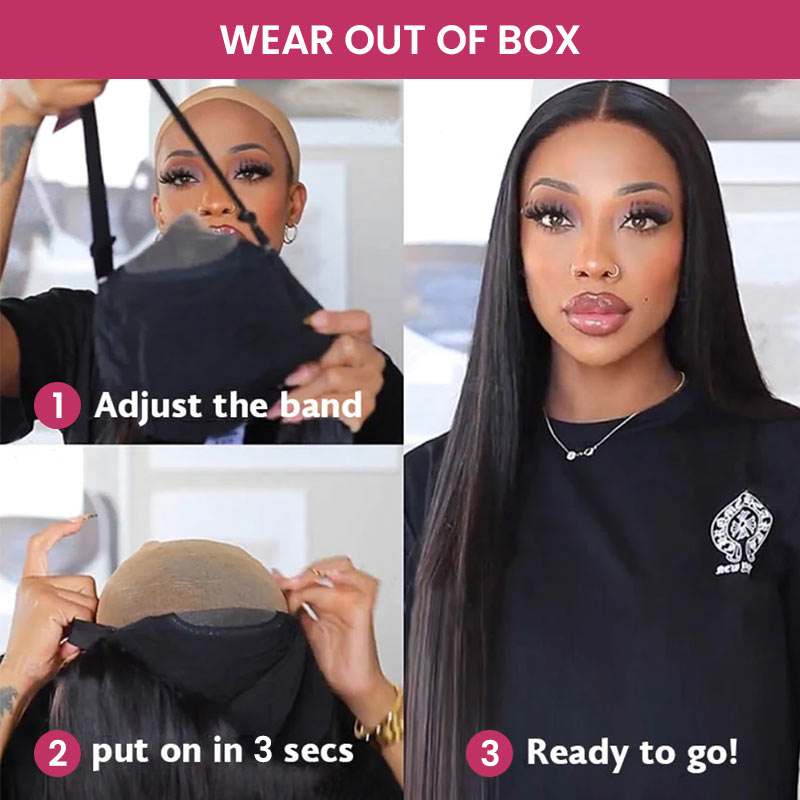 QVR Glueless Pre-cut 4x4 HD Lace Closure Human Hair Wigs Straight Wear &amp; Go Wigs