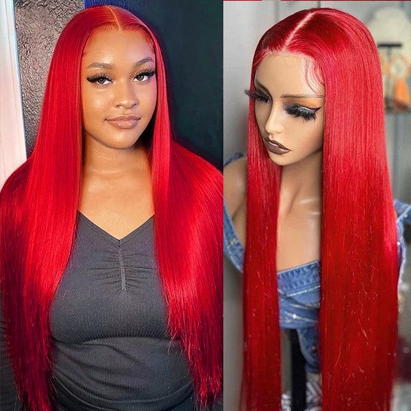 qvr wigs pre-plucked red straight lace front wig