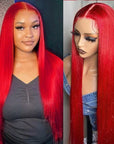 qvr wigs pre-plucked red straight lace front wig