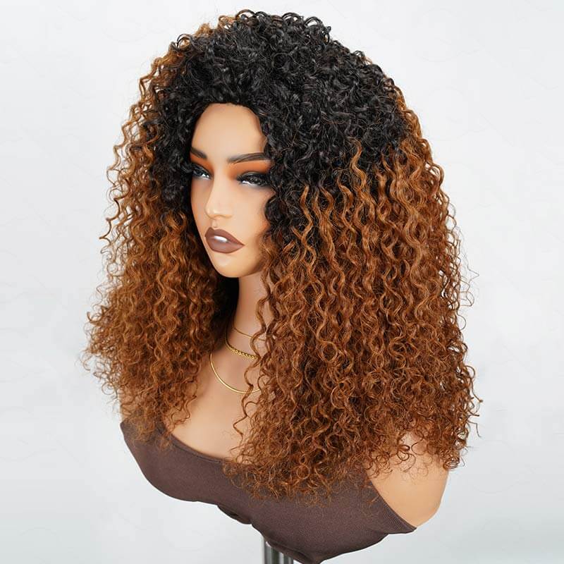 QVR Glueless Twist Curly Half Wig Invisible Hairline Ombre 