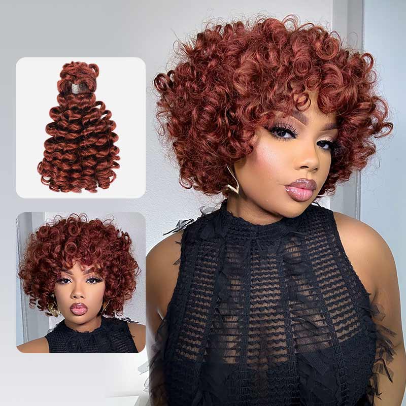 QVR Reddish Brown Bouncy Curl Bulk Hair Extensions For Crochet Braids Human Hair