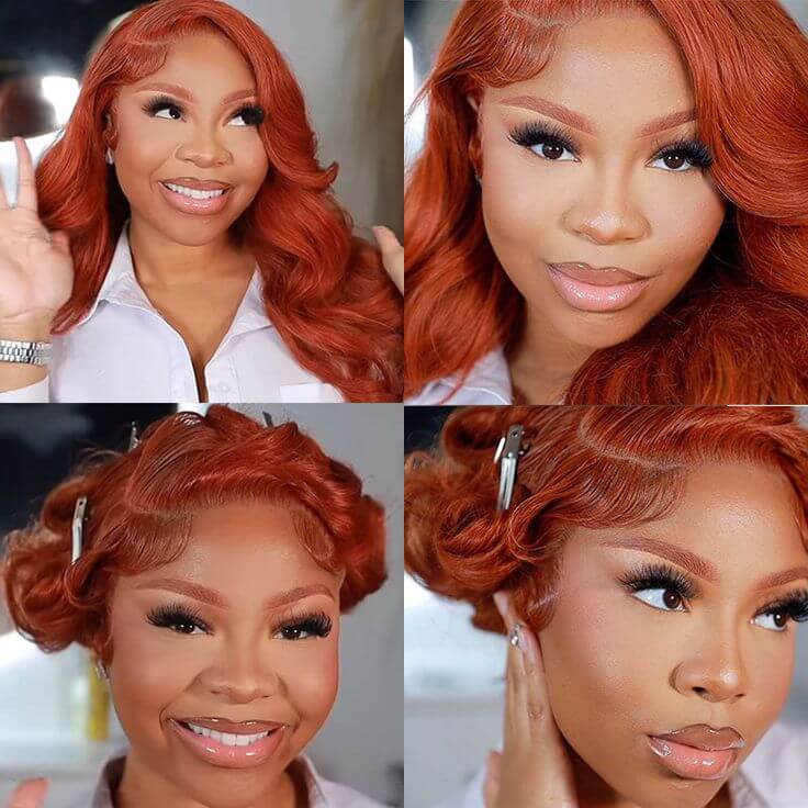 pre-plucked human hair lace wigs in copper brown for effortless elegance.