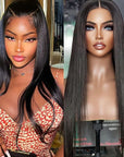 glueless wear and go wig with smooth straight human hair and baby hair