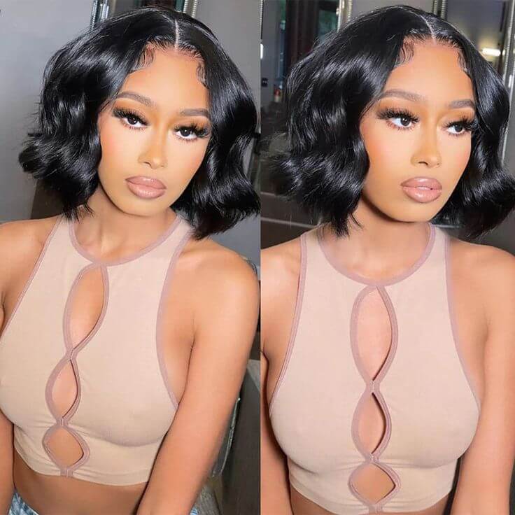 smooth straight short bob glueless wear and go wig with HD lace