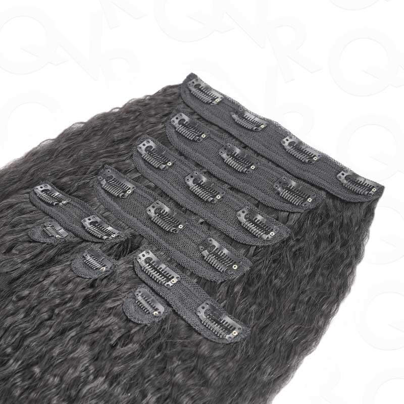 9pcs kinky straight human hair clip ins for quick install
