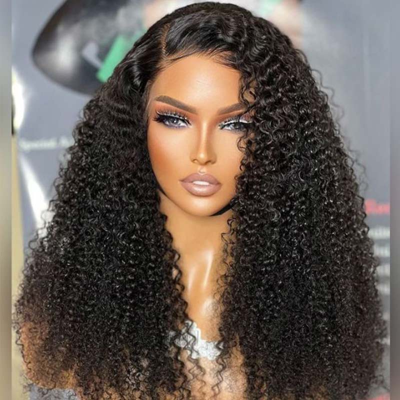 afro curly wear and go wig with HD lace closure