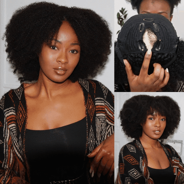 glueless wigs for black women afro kinky curly v part style easy wear