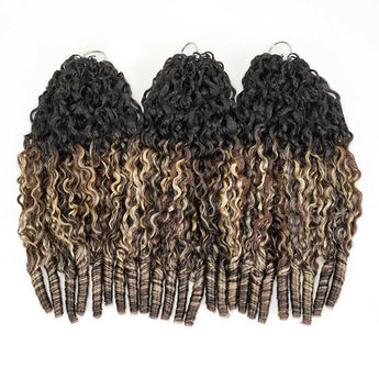 QVR Sun-Kissed Blonde Mixed Highlights  Burmese Curly Feather Crochet Hair Machine Made Human Hair Extensions